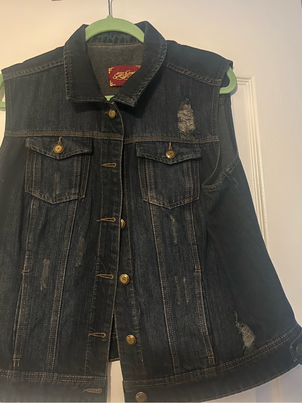 Target Distressed Sleeveless Denim Vest Jean Jacket- Dark Blue